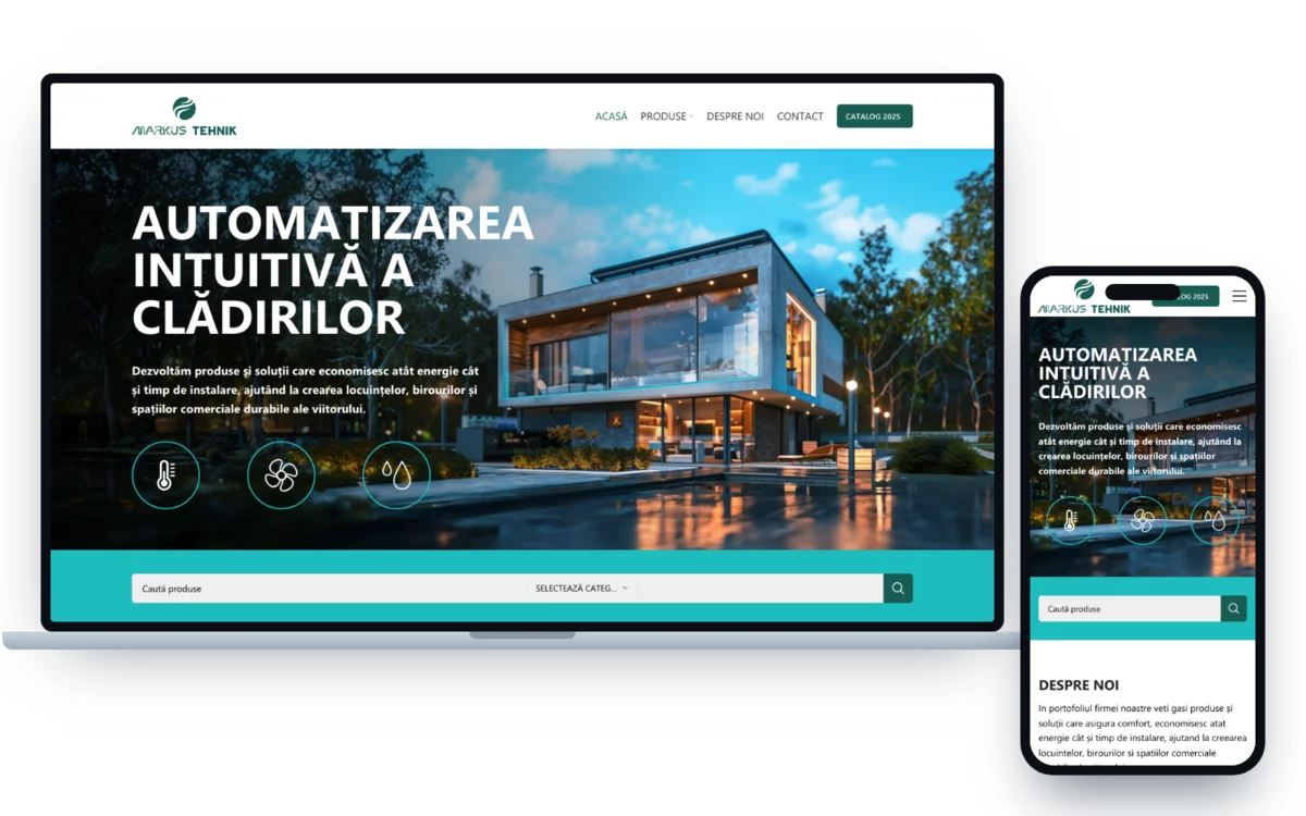 markustehnik.ro on a laptop and a phone: intuitive building automation